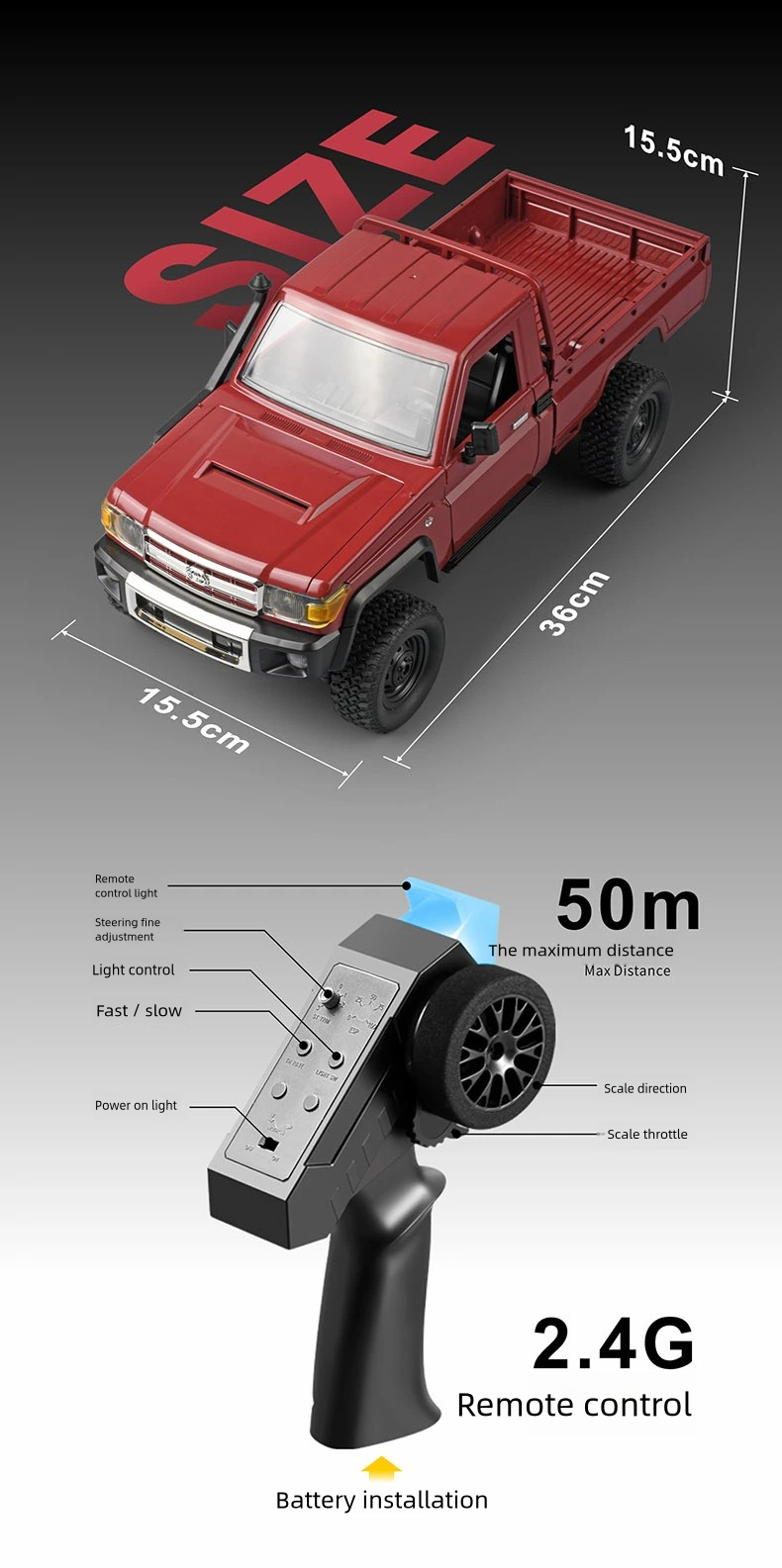 MN-82_1:12_Full Scale Toyota Pickup_Climbing Off-road Vehicle R/C Model